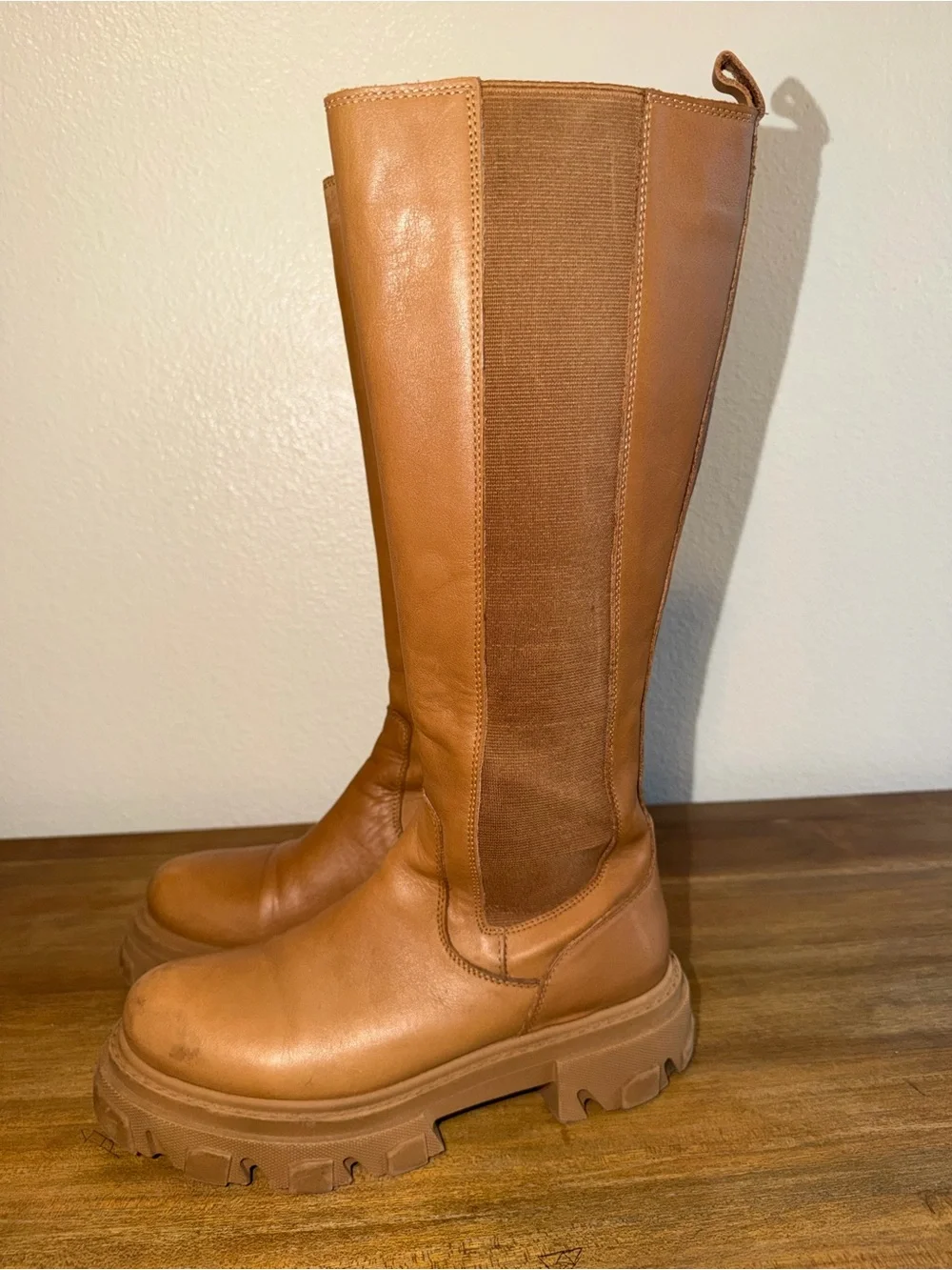 Steve Madden Cognac Platform Lug Knee Boots